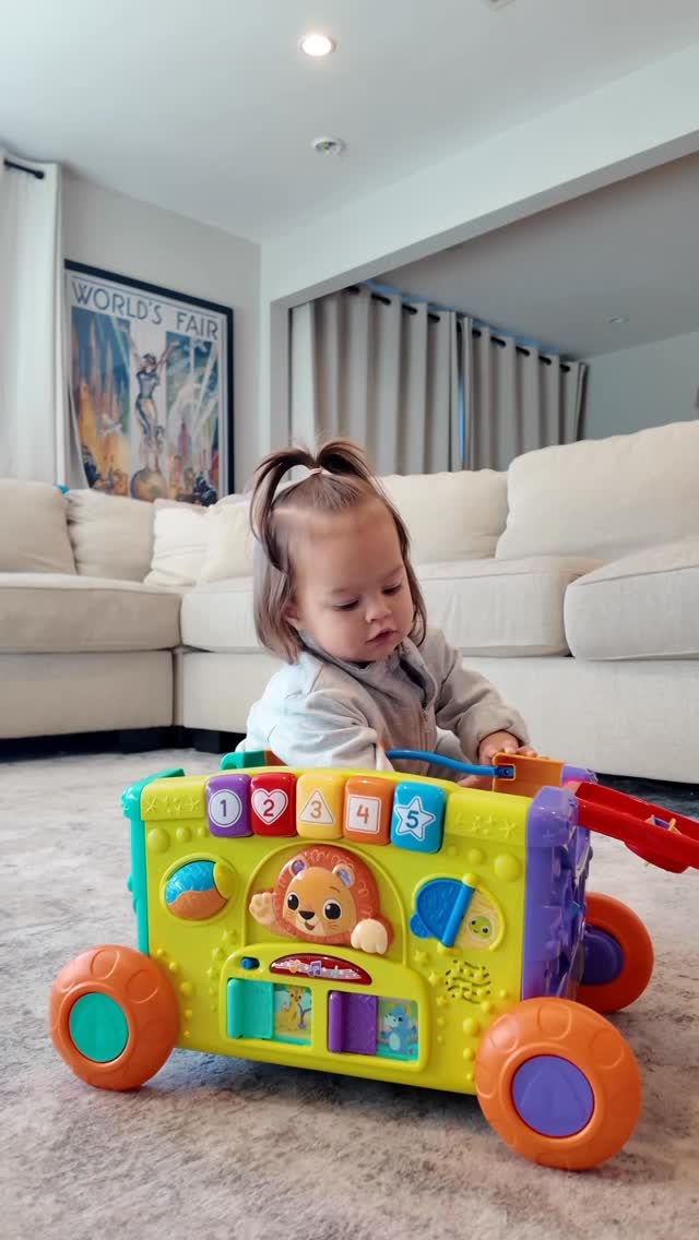 Instagram post by @kaileyandtrav for VTech Toys USA. Caption reads: She earned this one🥹 Her new fave toy... and....