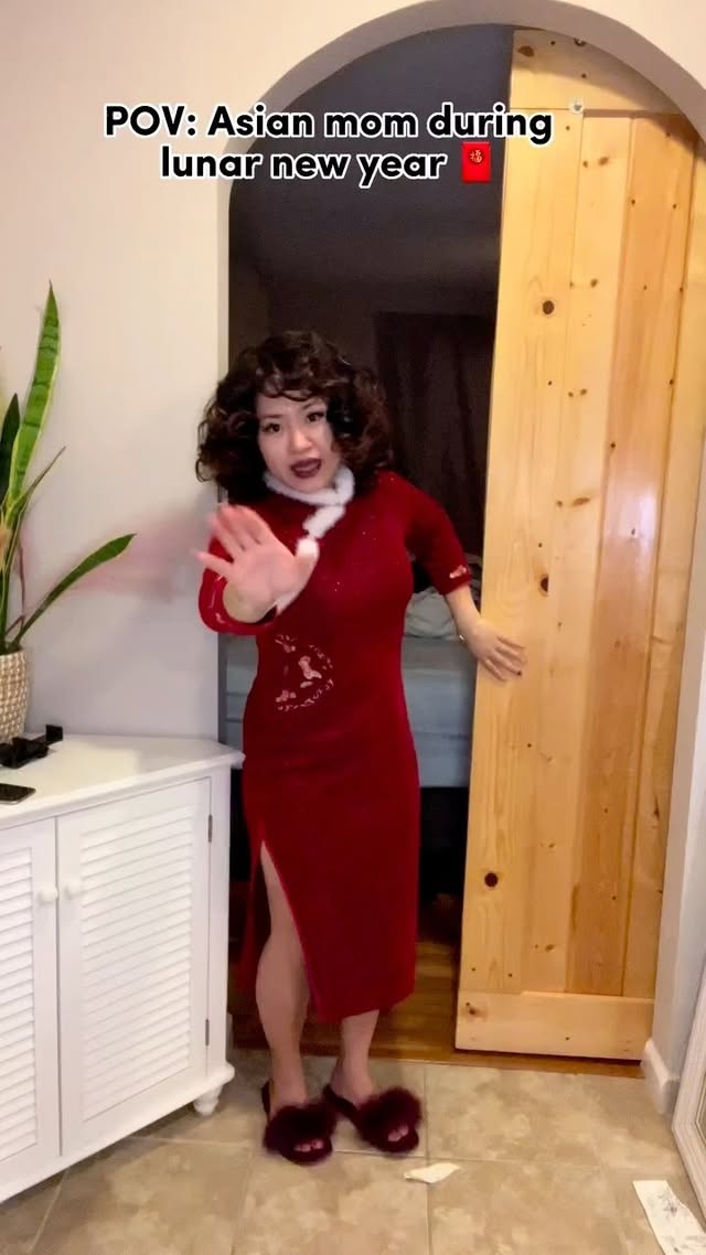 Instagram post by @waiwiaw for Beth and Brian Qipao. Caption reads: [...] 🧧😂 Gorgeous red cheongsam from....