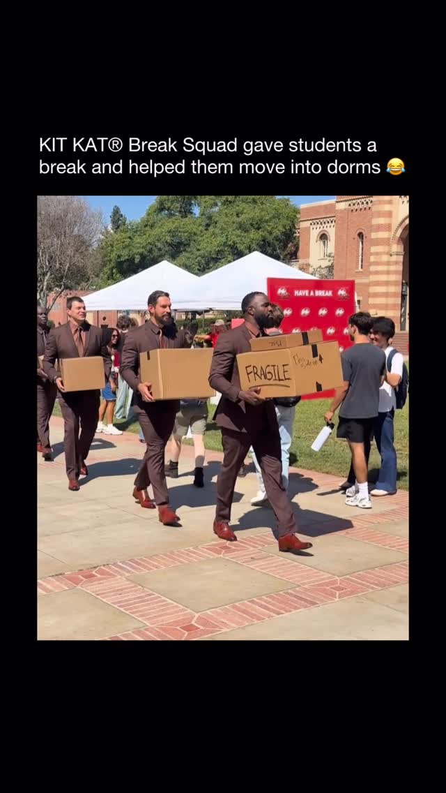 Instagram post by @collegefessing for KitKat. Caption reads: Move-in day was chaos but @KitKat_us came in....