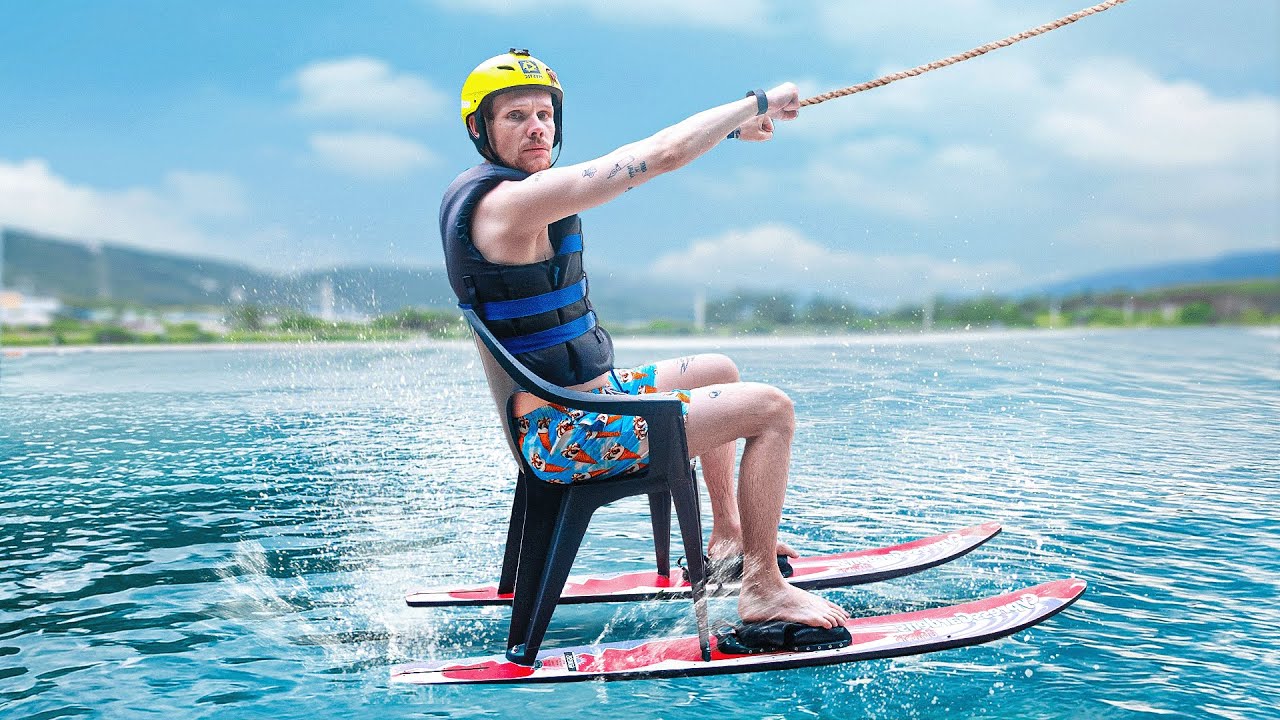 YouTube post by @SaschaHellinger for Allianz. Caption reads: Wasserski mit DUMMEN Gegenständen - ist es....