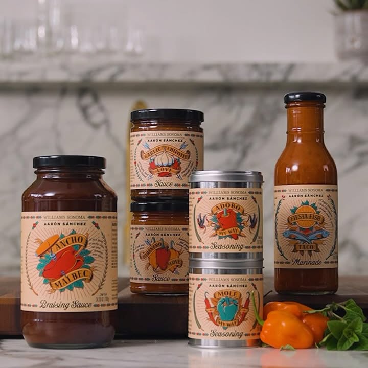 Instagram post by @chefaaronsanchez for Williams Sonoma. Caption reads: 🌽🔥 Street corn, but make it next-level.....