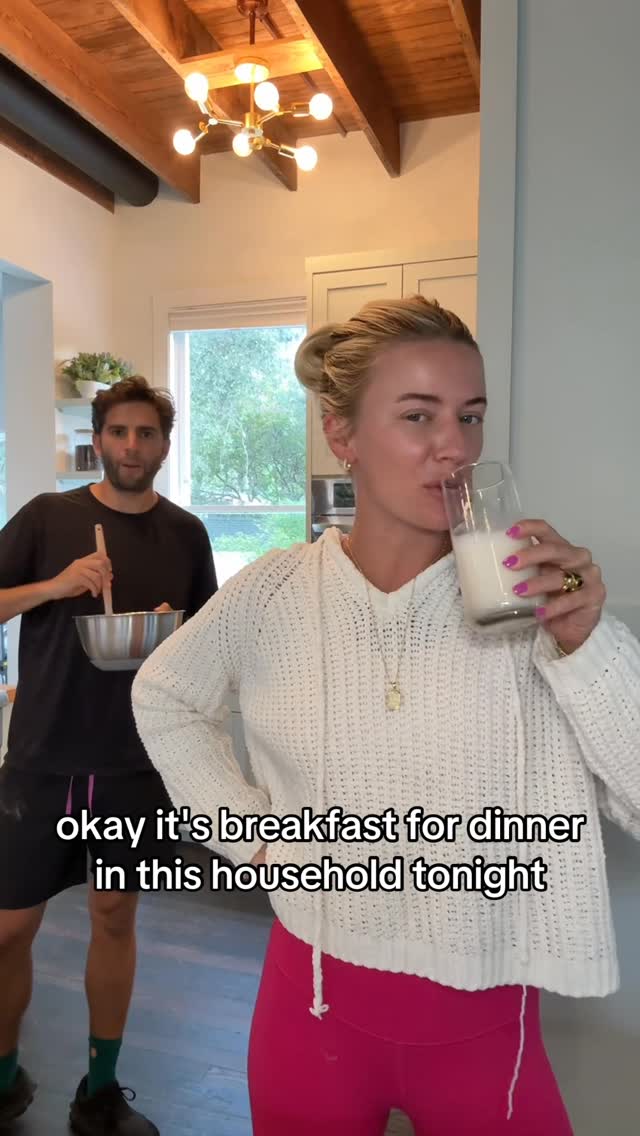 Instagram post by @justalexbennett for Gonna Need Milk. Caption reads: BREAKFAST FOR DINNER!! what’s better than a glass....