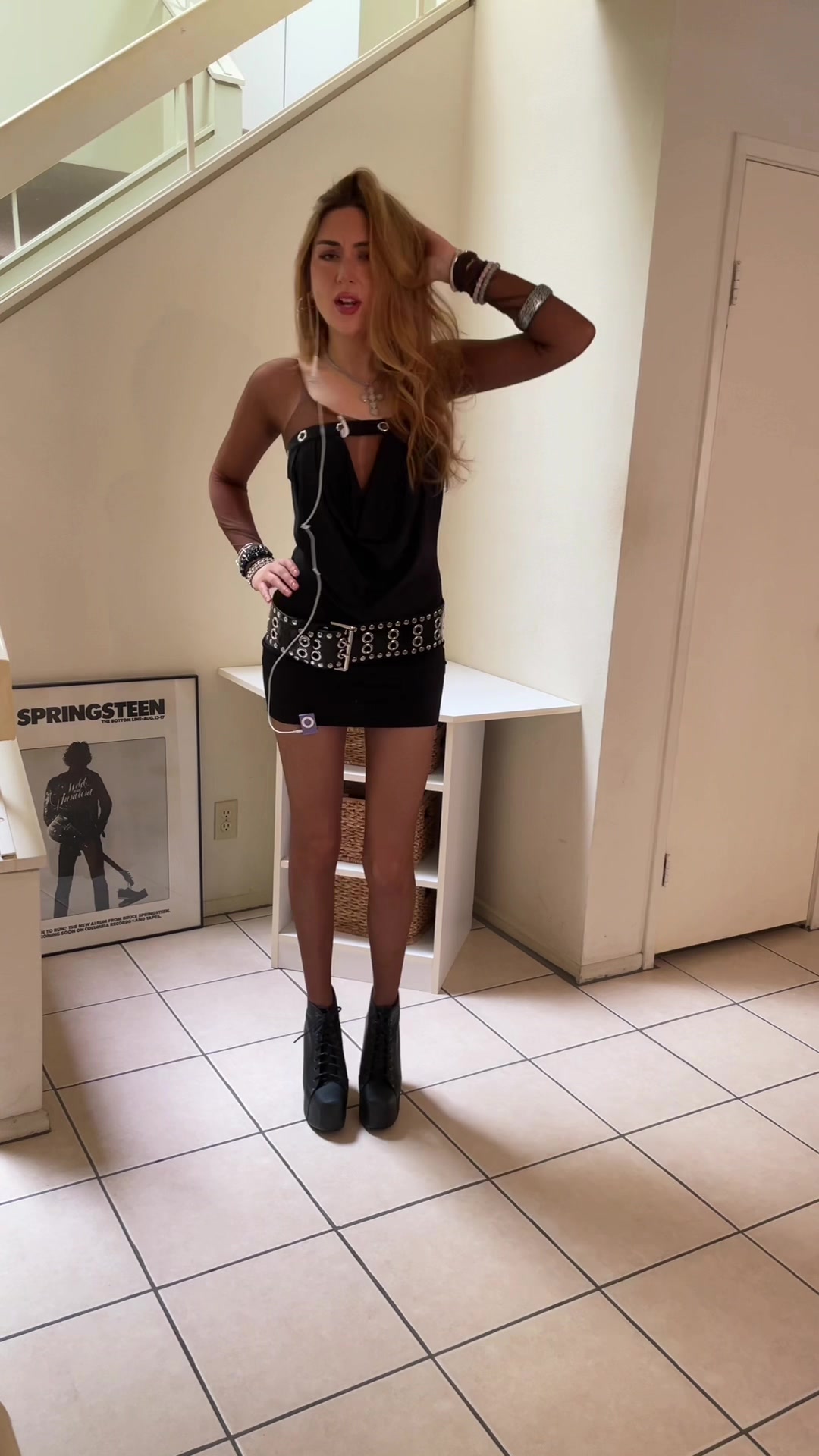 TikTok post by @nicolesfitz for Jeffrey Campbell Shoes. Caption reads: obsessed w these shoes & belt from @Jeffrey....