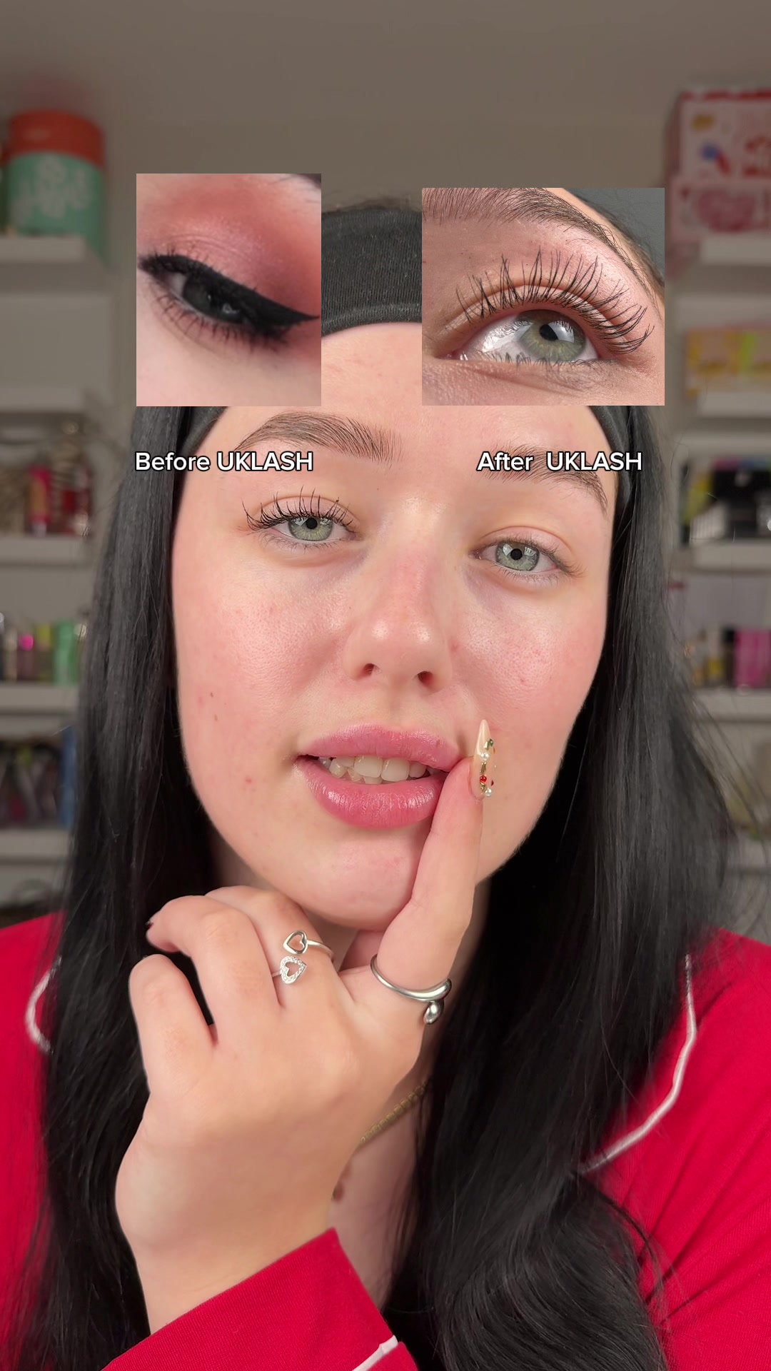 TikTok post by @ellemoonz for UKLASH. Caption reads: [...] Lashes that are long, full and healthy!....