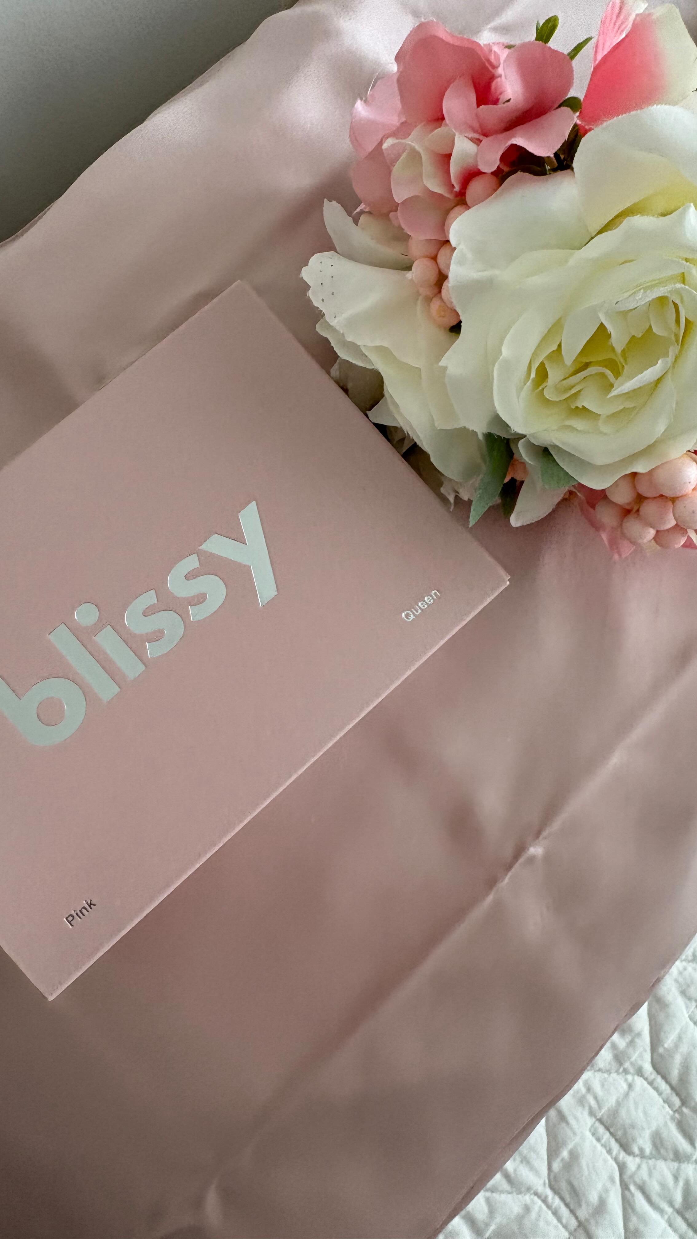 Instagram post by @conniekiatipis_2 for Blissy. Caption reads: #gifted 🌸Blissy Silk Pillowcase in Pink - Queen....