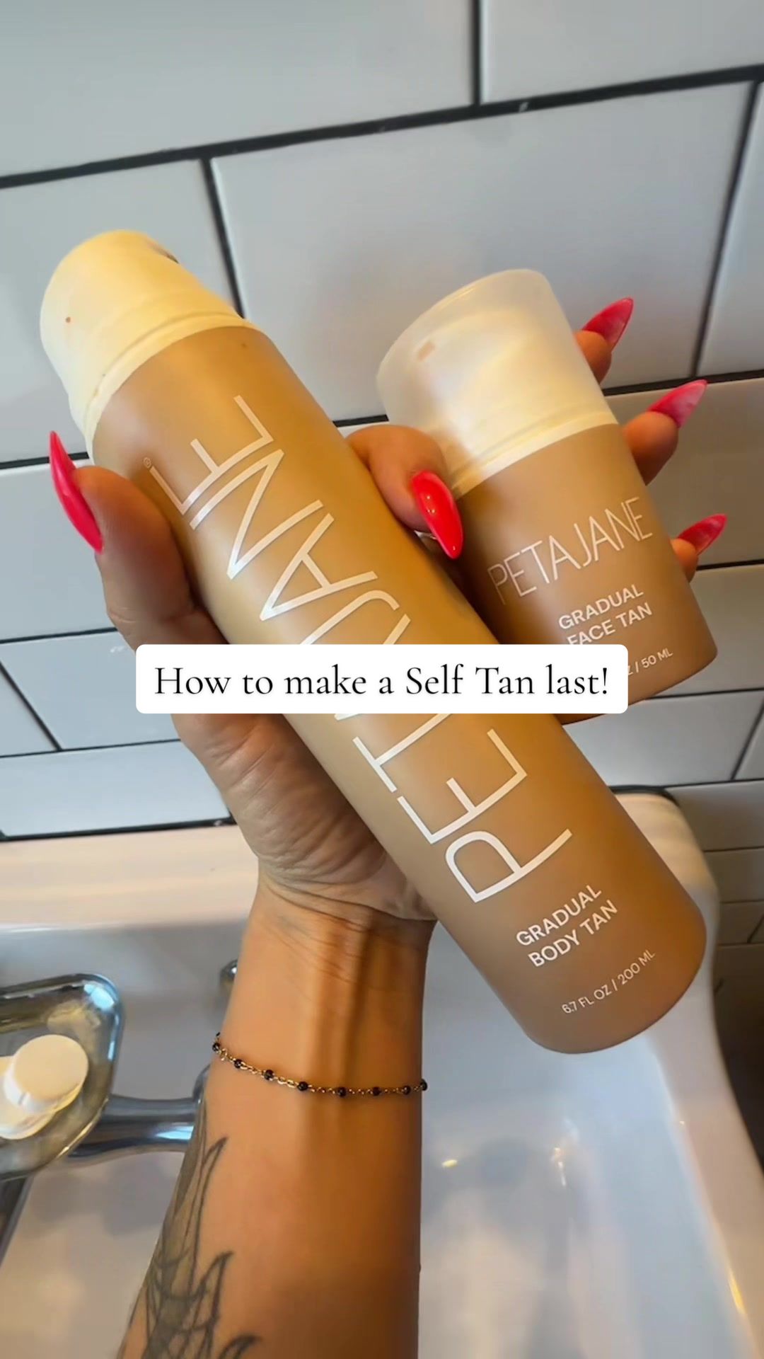 TikTok post by @lizhendricks for Peta Jane Beauty. Caption reads: [...] which is why I use @Peta Jane Beauty gradual....