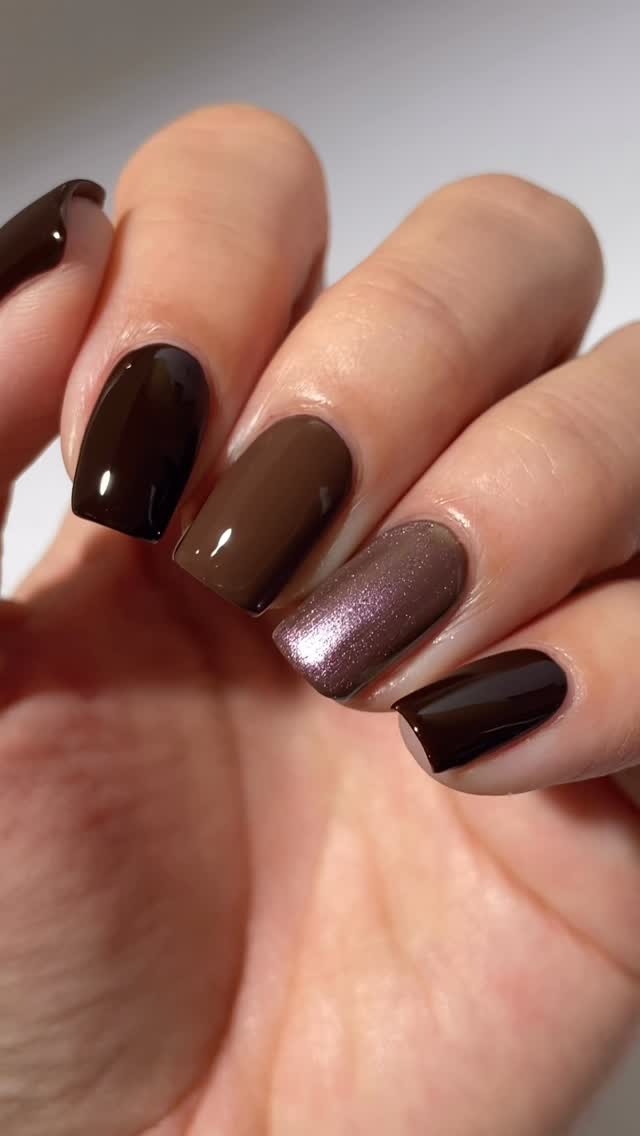 Instagram post by @gaby_polish for essie. Caption reads: Brown nails during the fall / winter season are a....