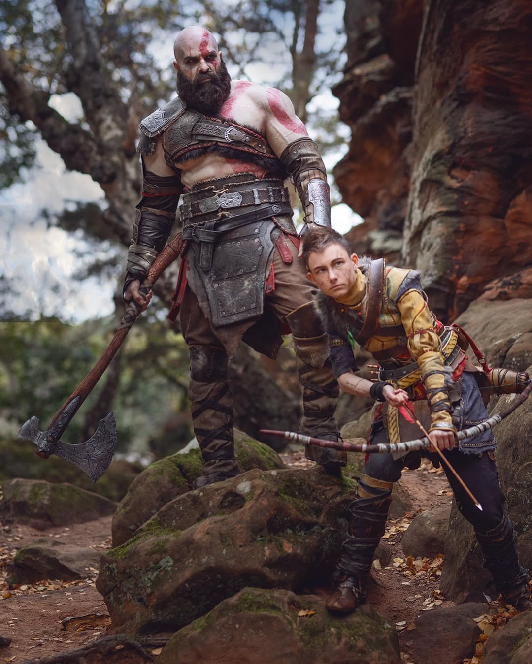 Instagram post by @maul_cosplay for PlayStation DACH. Caption reads: #ad Cosplaying Kratos and BOY aka Atreus! 😁

Of....