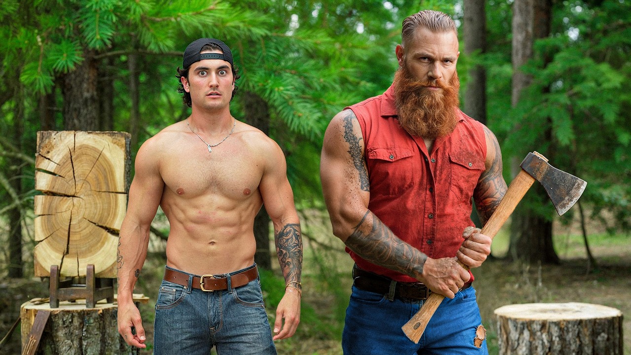 YouTube post by @JesseJamesWest for Gymshark. Caption reads: Training W/ The World’s Strongest Lumberjacks.