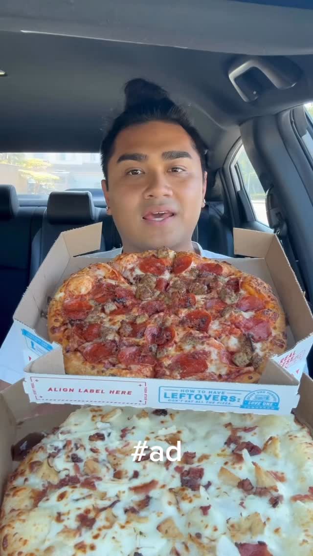 Instagram post by @natelo98 for Domino’s. Caption reads: #ad Any Pizza, Any Topping for ONLY $9.99 for a....