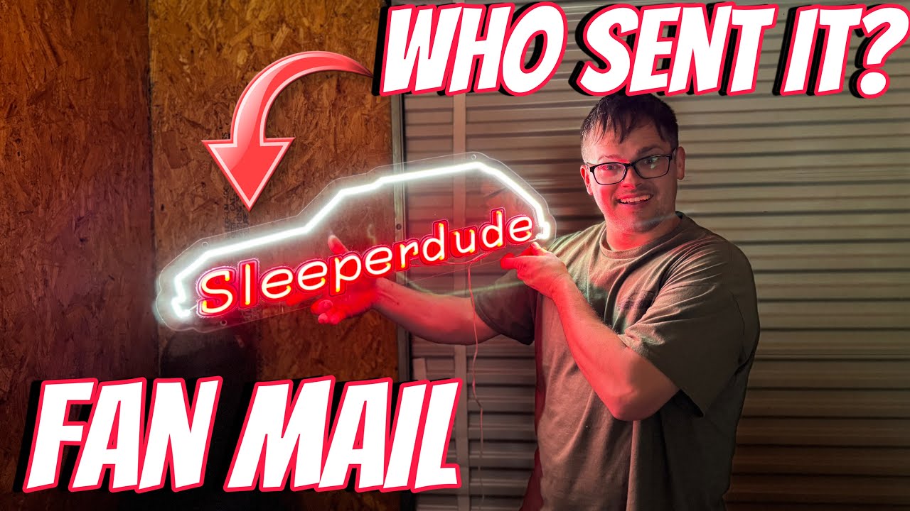 YouTube post by @sleeperdude2690 for EVIL ENERGY. Caption reads: My Name In Neon Lights! Fan Mail Time..
