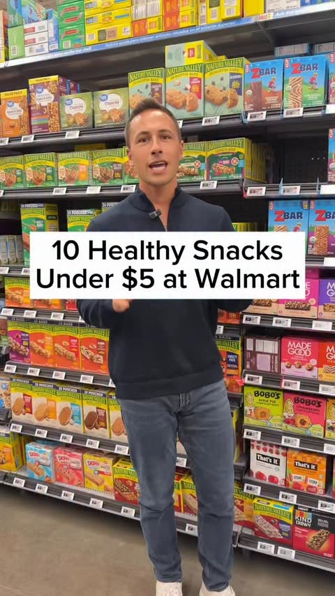 Instagram post by @healthwithhunter for Simple Mills. Caption reads: 10 Healthy Walmart Snacks Under $5! Who said....