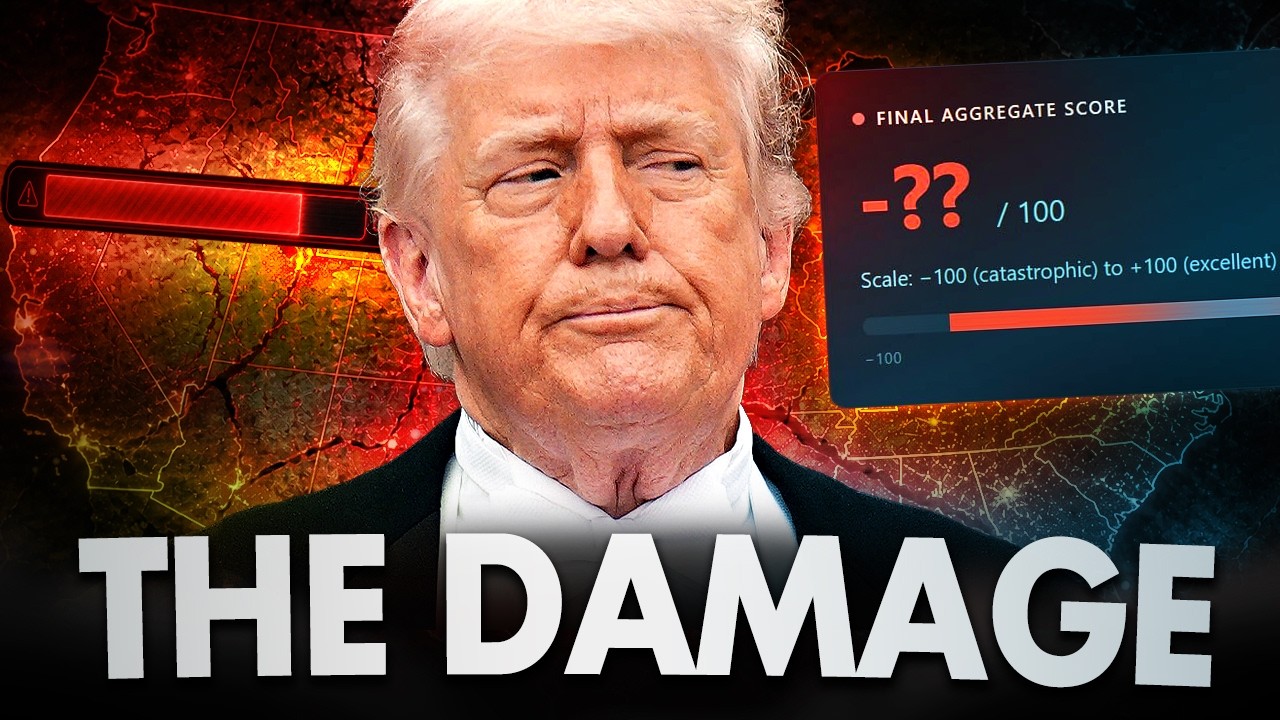 YouTube post by @IAskAIShow for Ground Up. Caption reads: I Asked AI to Calculate How Much Damage Trump Has....