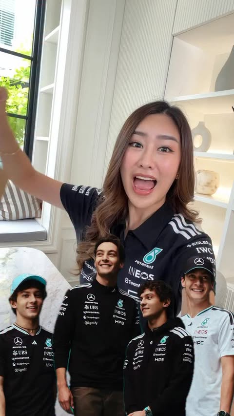 Instagram post by @pimpatty for Mercedes-AMG PETRONAS F1 Team. Caption reads: Ready for 2026 season? 🤍🖤😍 เสื้อทีม....