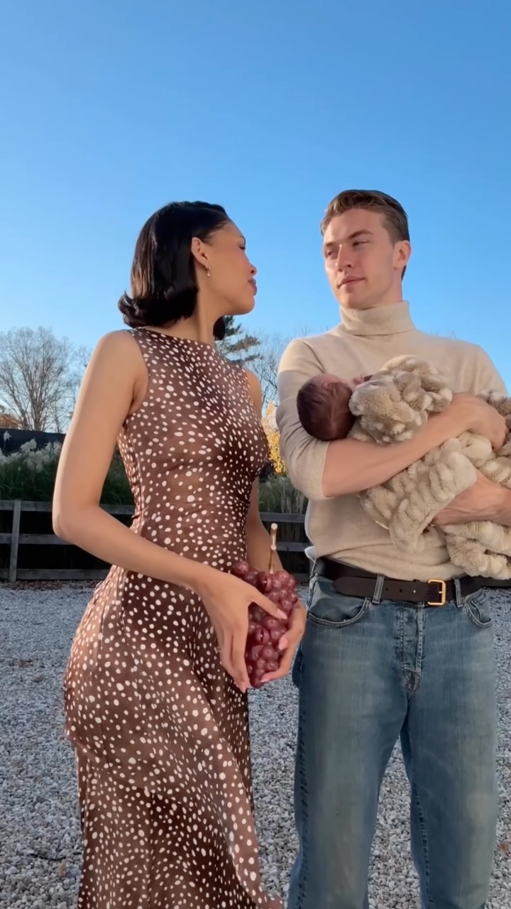 Instagram post by @naraaziza for REVOLVE. Caption reads: [...] time we left the house after birth 🥹....