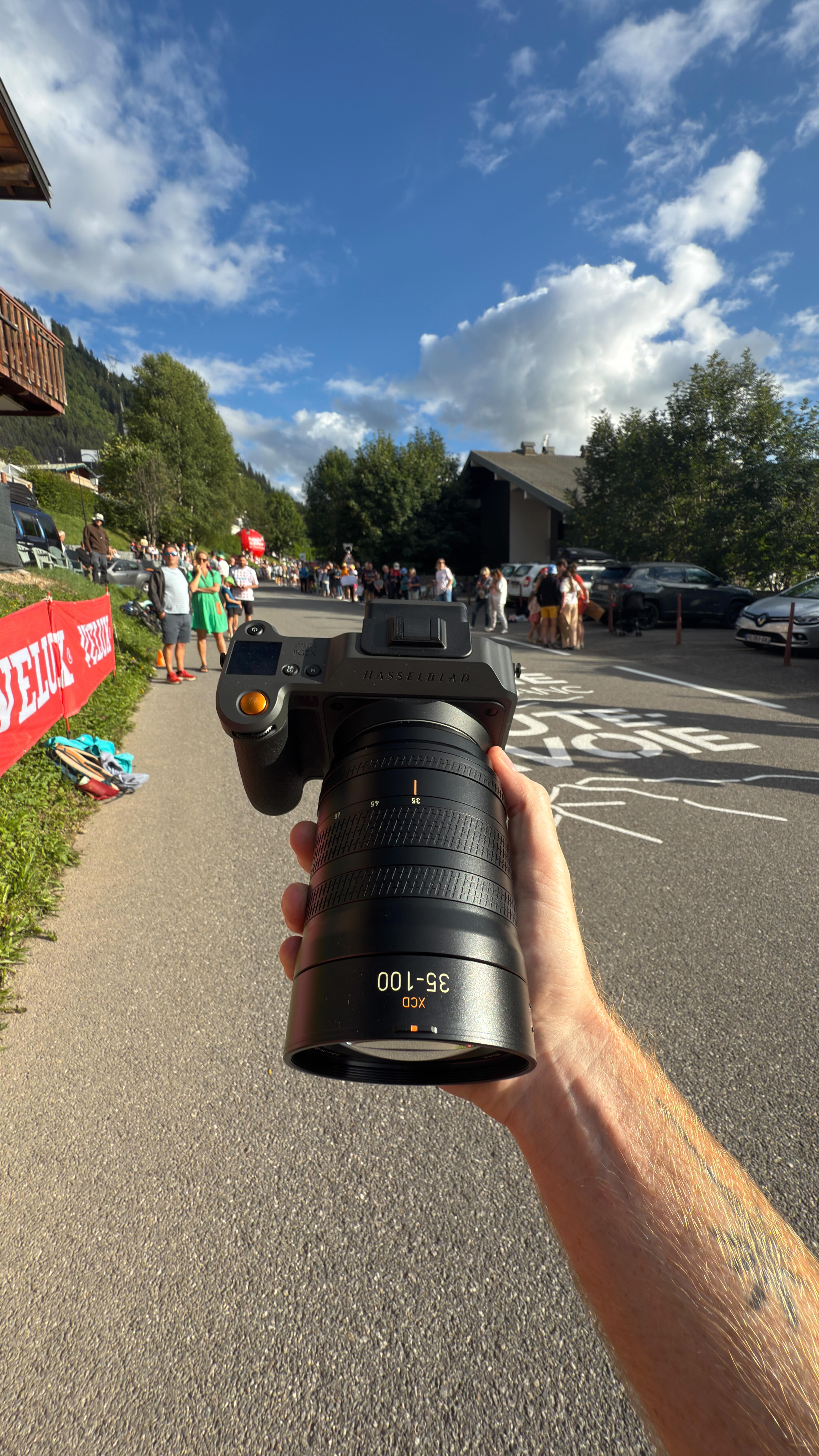 Instagram post by @chrispriestley__ for Hasselblad. Caption reads: The first medium format camera to capture the Tour....