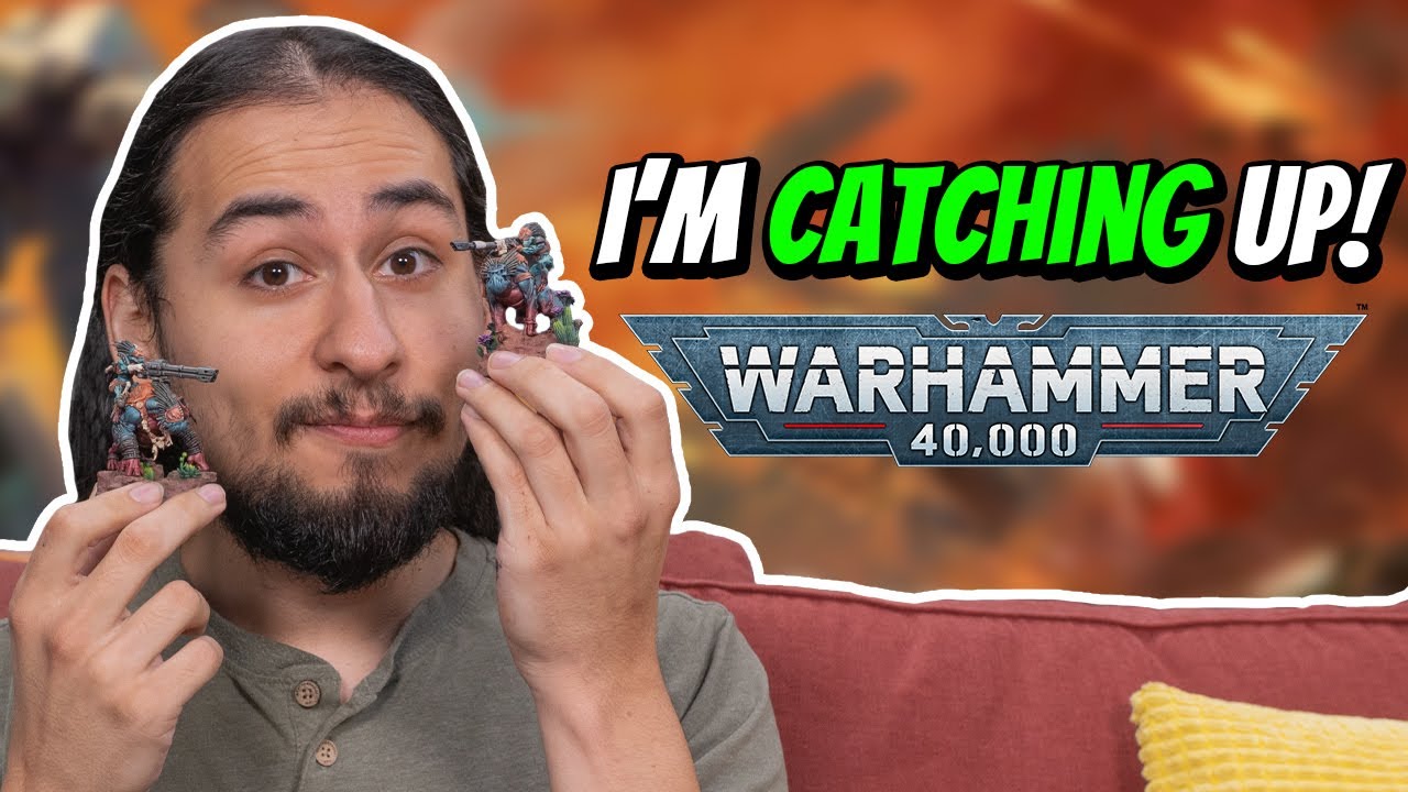 YouTube post by @EonsOfBattle for MyMiniFactory. Caption reads: Catching Up to My Nemesis with My New 40K Army!.