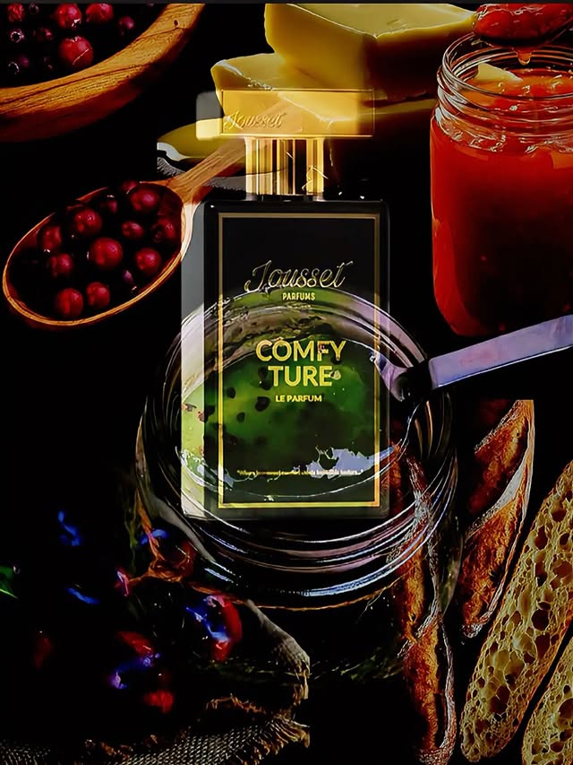 Instagram post by @the.amira.edit for Jousset Parfums. Caption reads: Comfy Ture by @joussetparfums smells like....