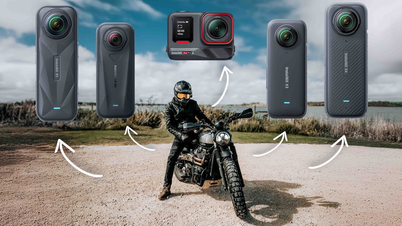 YouTube post by @MotoFeelz for Dehancer. Caption reads: Best Insta360 for MotoVlogging in 2026 | X4 Air vs....