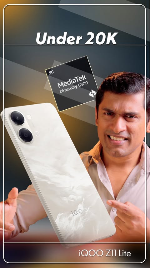 Instagram post by @prathapgtech for iQOO. Caption reads: Unde 20k 🔥 iQOO Z11 Lite details explained in....