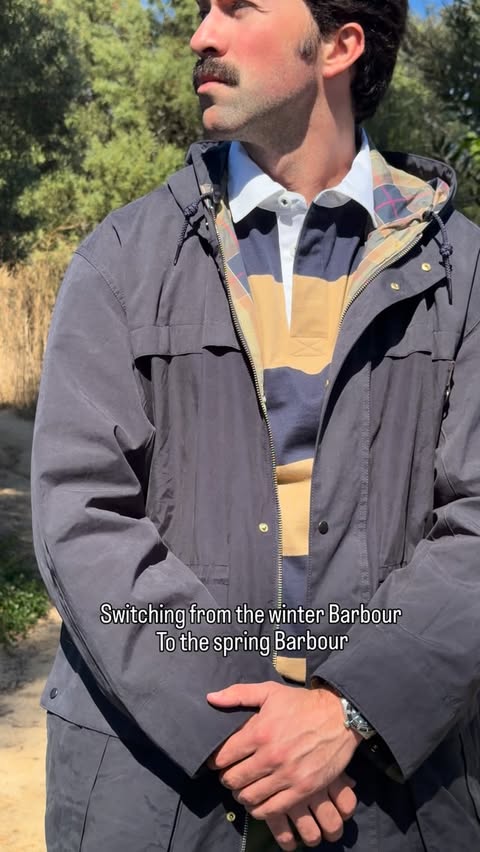 Instagram post by @edgyalbert for Barbour. Caption reads: [...] of winter for my fresh spring jacket....