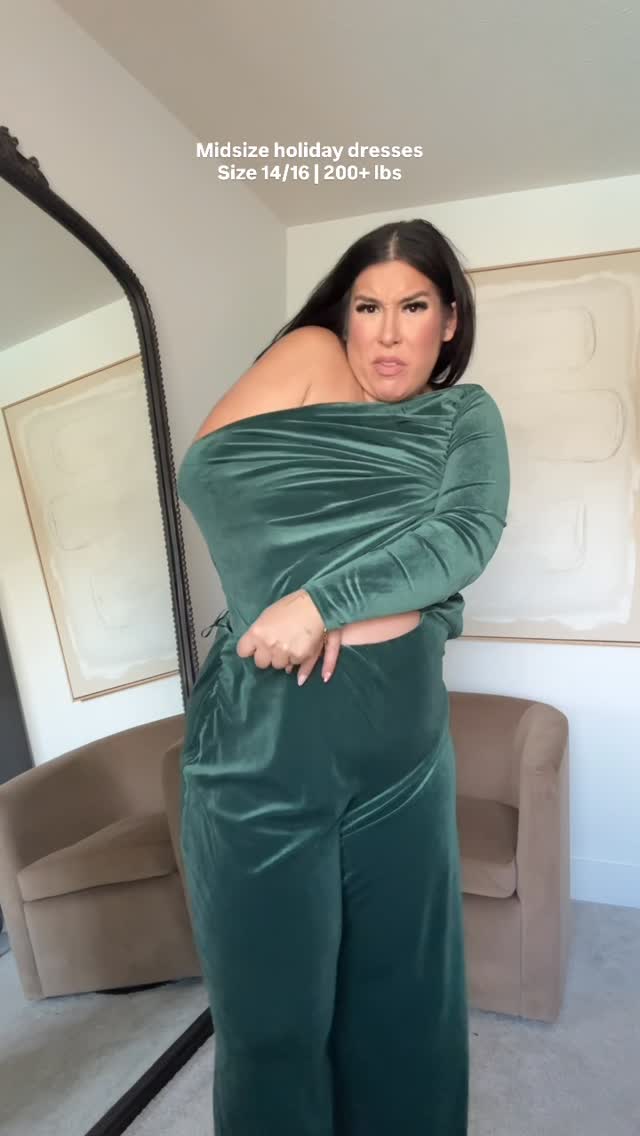 Instagram post by @bonniewyrick for Express. Caption reads: Midsize holiday dresses as a size 14/16 that are....