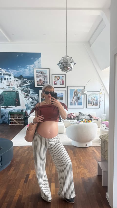 Instagram post by @cecilia.capri for Sézane. Caption reads: summer baby in the oven - so style it shellicious....