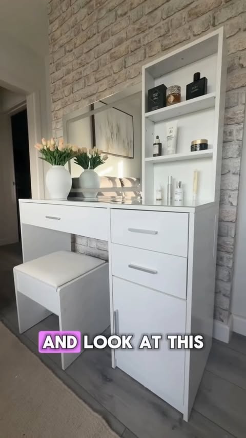 Instagram post by @cozycornerbyemm for Yitahome. Caption reads: [...] upgraded my getting-ready space ✨ This....