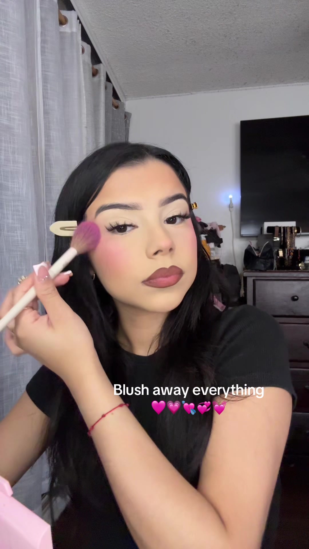 TikTok post by @yx.leslie for ONE SIZE BEAUTY. Caption reads: I just love my blush💗💓💞🩷 #fyp #foryou #La....