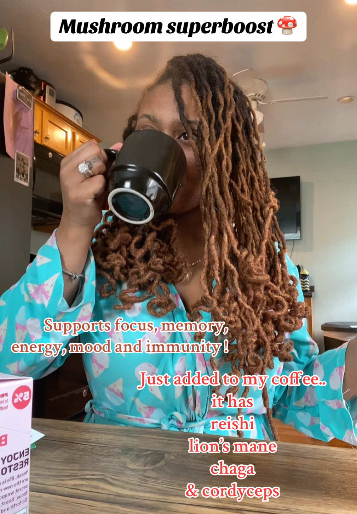 TikTok post by @nahvissoblessed for Wunderground Coffee. Caption reads: As a mother of 2, I always feel my energy getting....