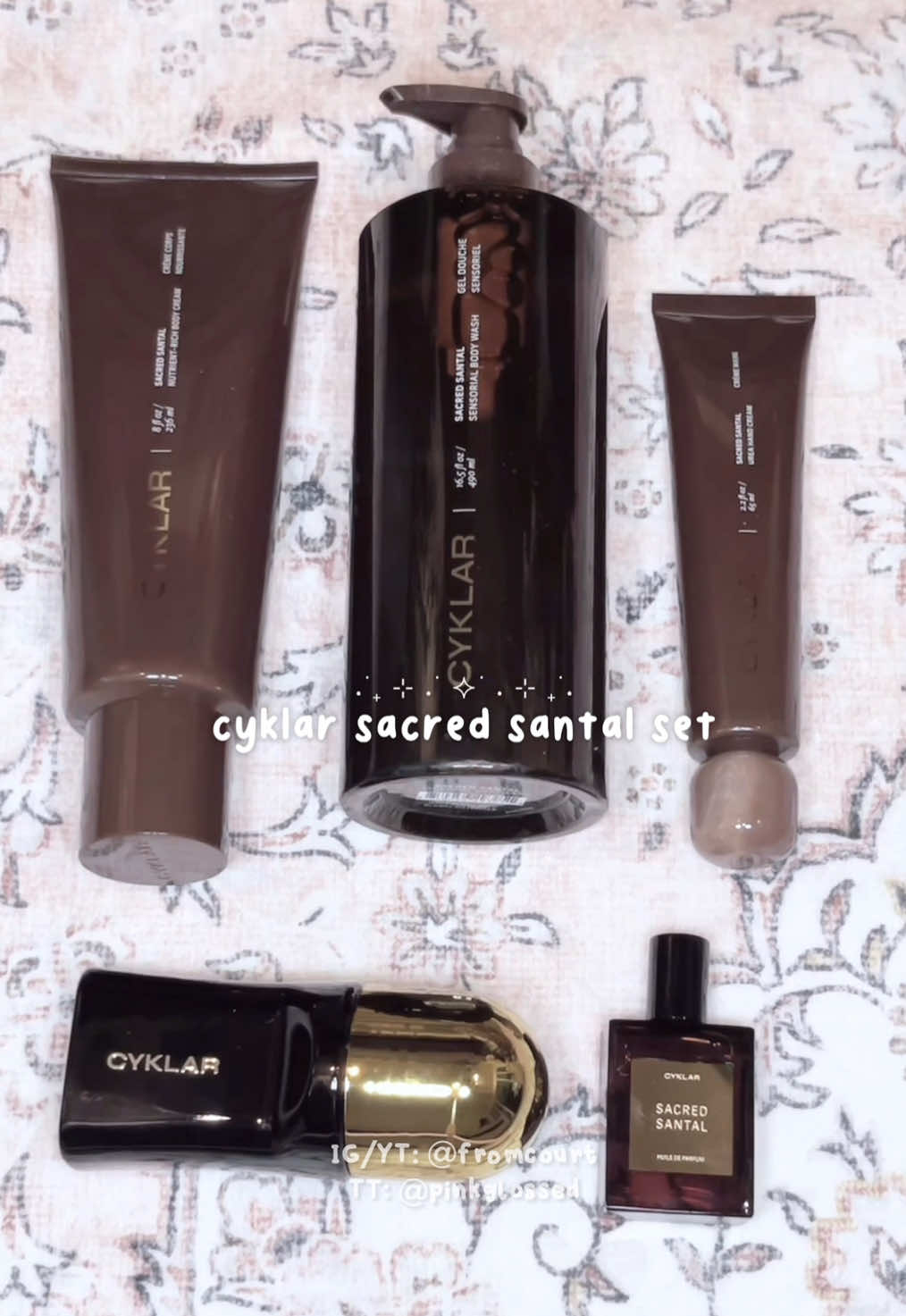 TikTok post by @pinkglossed for CYKLAR. Caption reads: my favorite scent from @CYKLAR 🧸🤎 #cyklar....