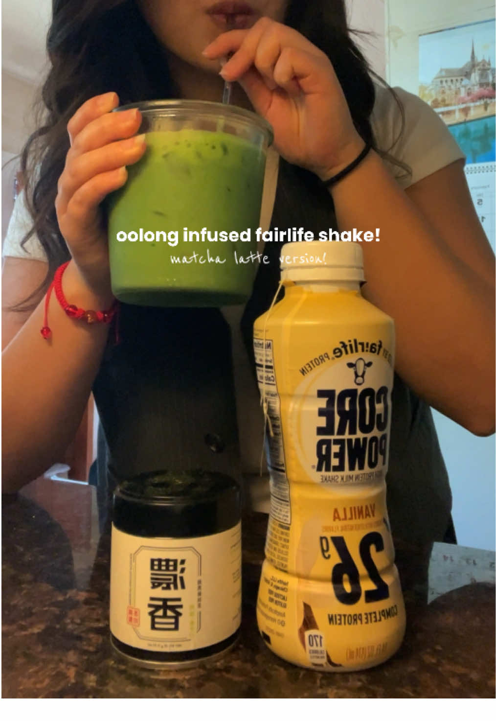 TikTok post by @matchabyandrea for Chazoku. Caption reads: [...] @fairlife @Core Power by fairlife using....