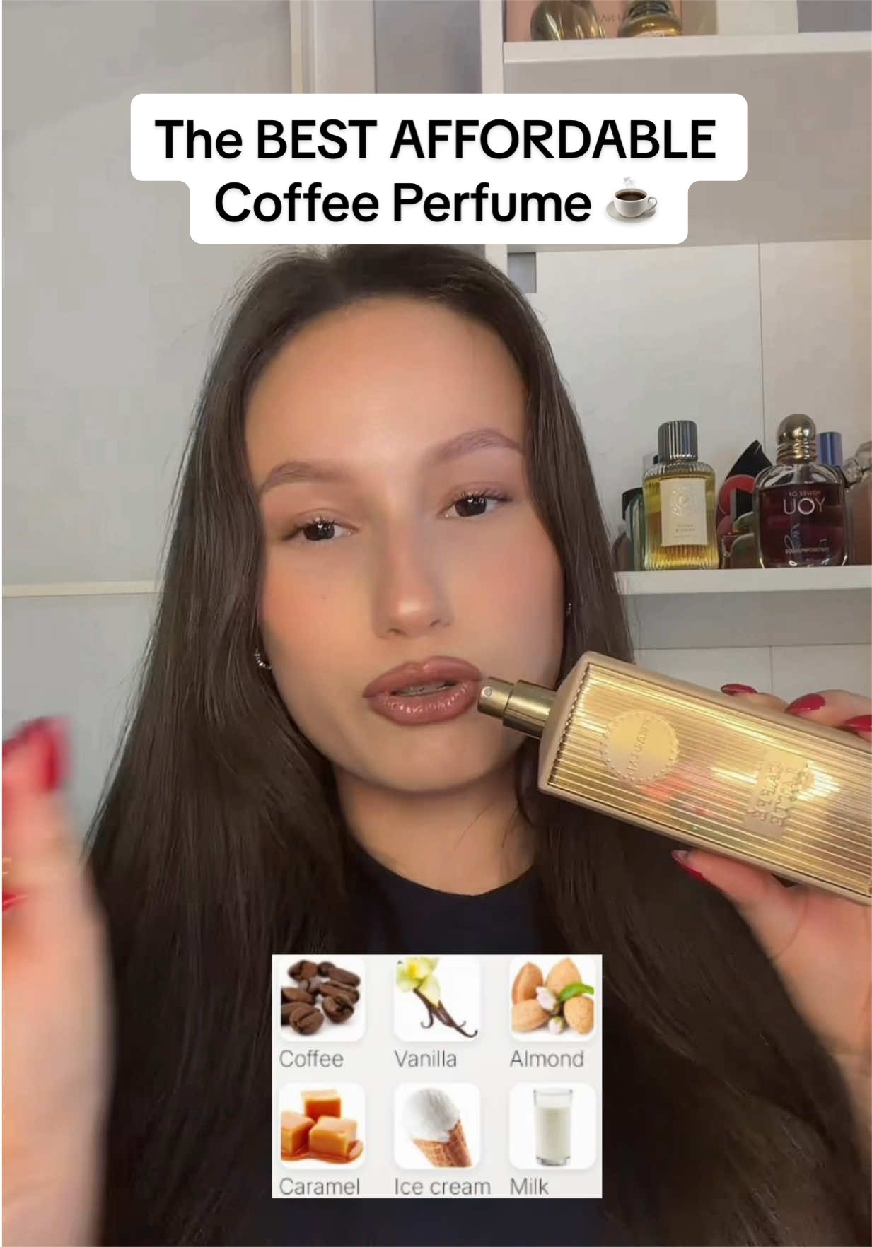TikTok post by an influencer for Khadlaj Perfumes. Caption reads: [...] #vanillaperfume #fyp @Khadlaj Perfumes.