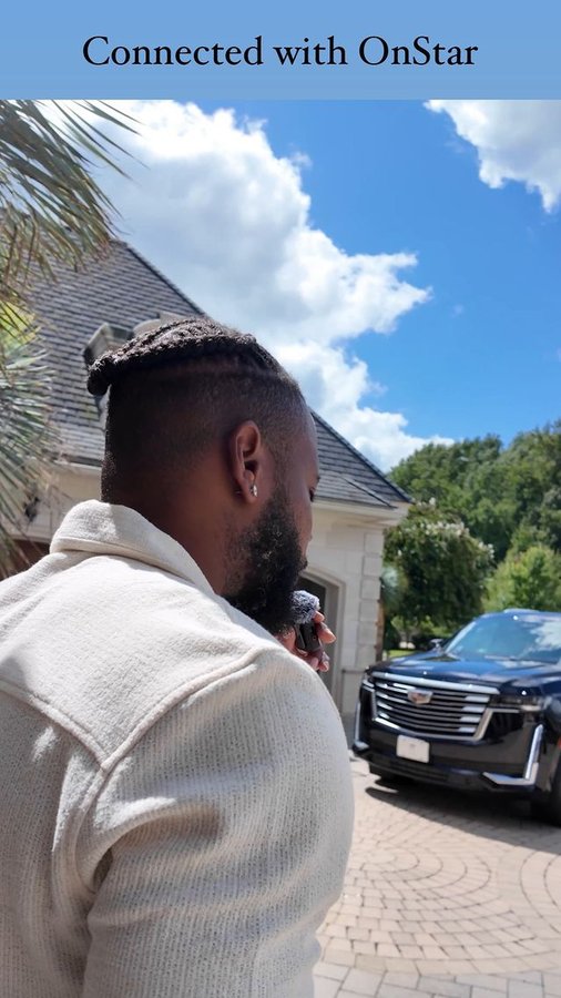 Instagram post by @iamjamesmeeks for OnStar. Caption reads: In 2018, we got our first Cadillac Escalade....