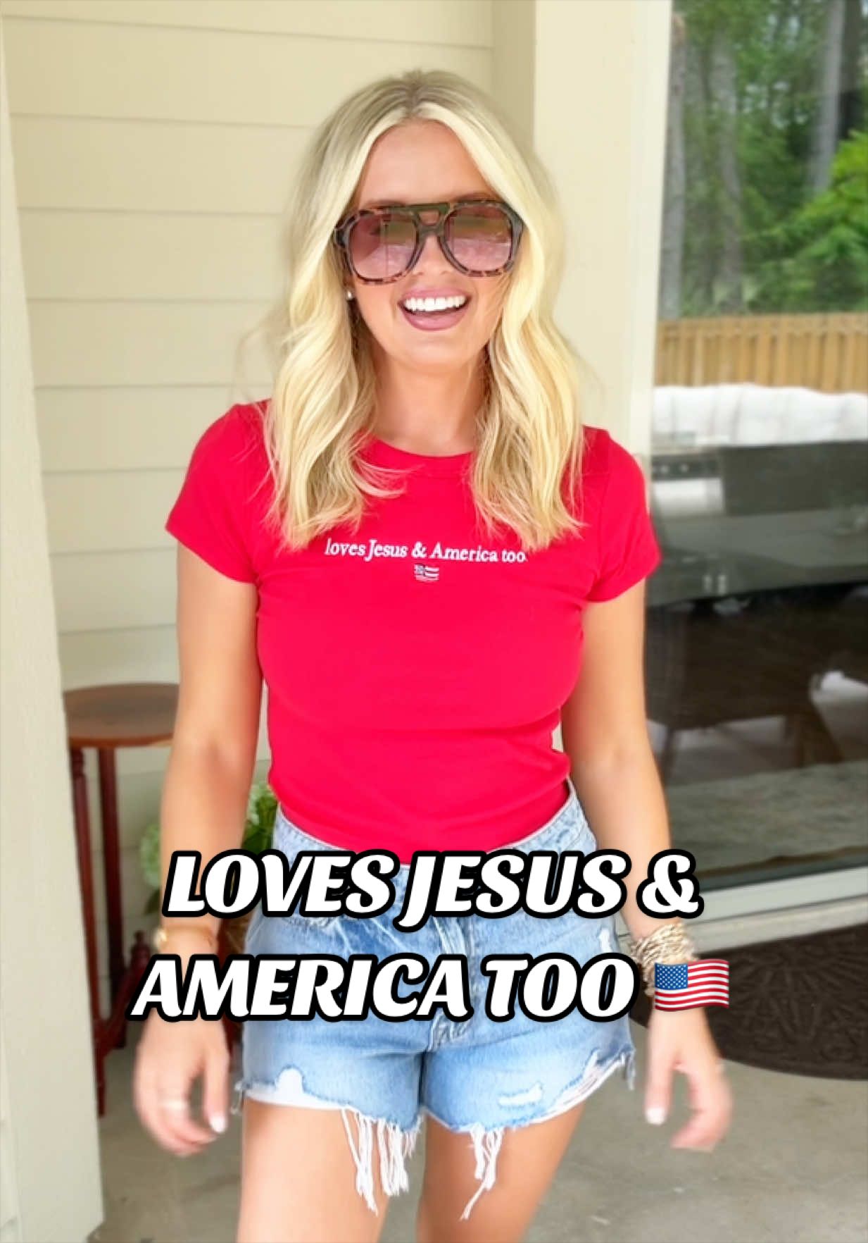 TikTok post by @itsbrandeeyall for United Monograms. Caption reads: @United Monograms 🇺🇸FAITH AND FREEDOM BABY TEE!....