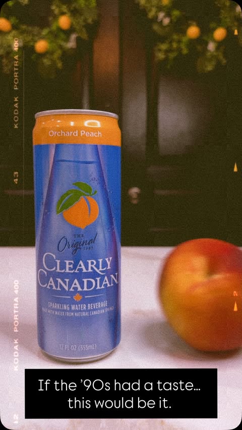 Instagram post by @therealmindyc for Clearly Canadian. Caption reads: [...] Peach Day! Celebrating with @clearlycanadian....