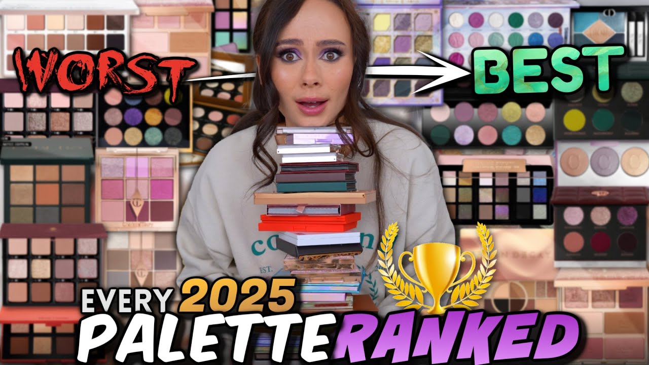 YouTube post by @MorganTurnerMakeup for Sigma Beauty. Caption reads: I TRIED EVERY EYESHADOW PALETTE OF 2025 AND RANKED....