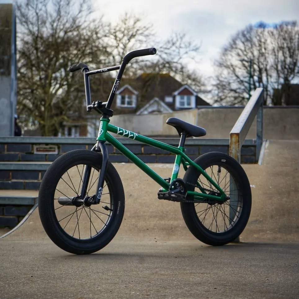 Instagram post by @aubreetime for CULTCREW. Caption reads: Best bike 💚🖤 @cultcrew Hawk 18 frame ----- #bmx....