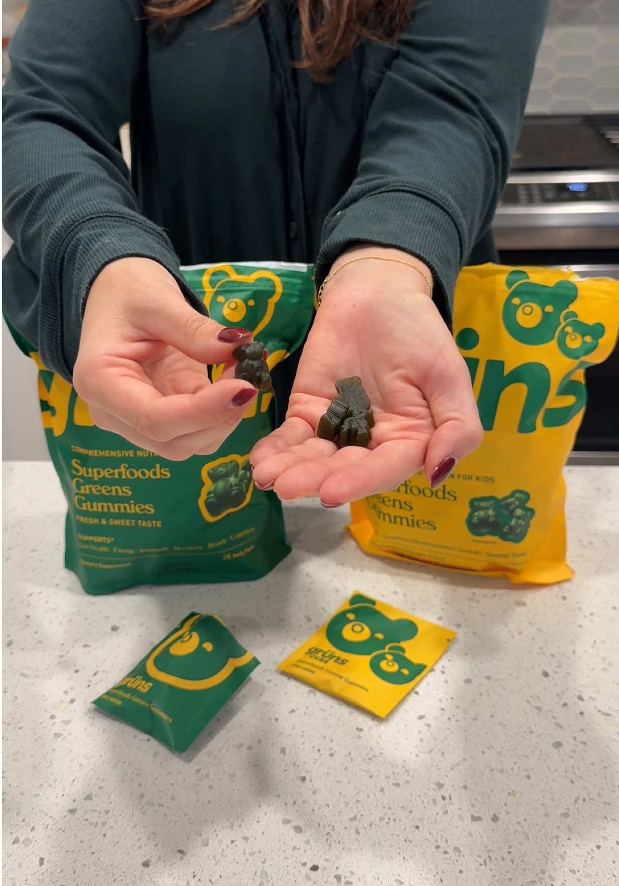 TikTok post by @livingwithsienna for Grüns. Caption reads: @Grüns has become our favorite part of our [...].