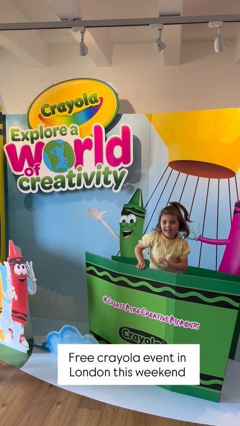 Instagram post by @mommy_life_with_layla for Crayola. Caption reads: [...] to London this weekend! 🎨✨ Join Crayola for....