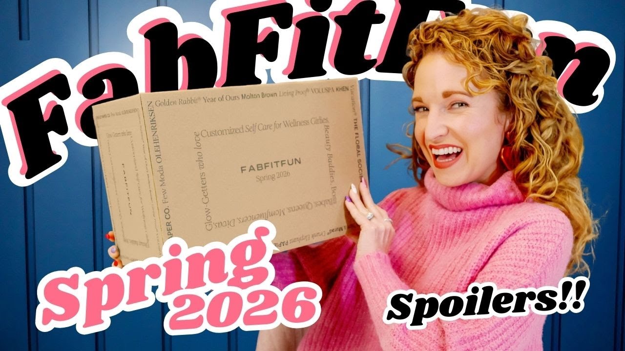 YouTube post by @Thepinkenvelope for FabFitFun. Caption reads: FabFitFun Spring 2026 Unboxing & Spoilers | [...].