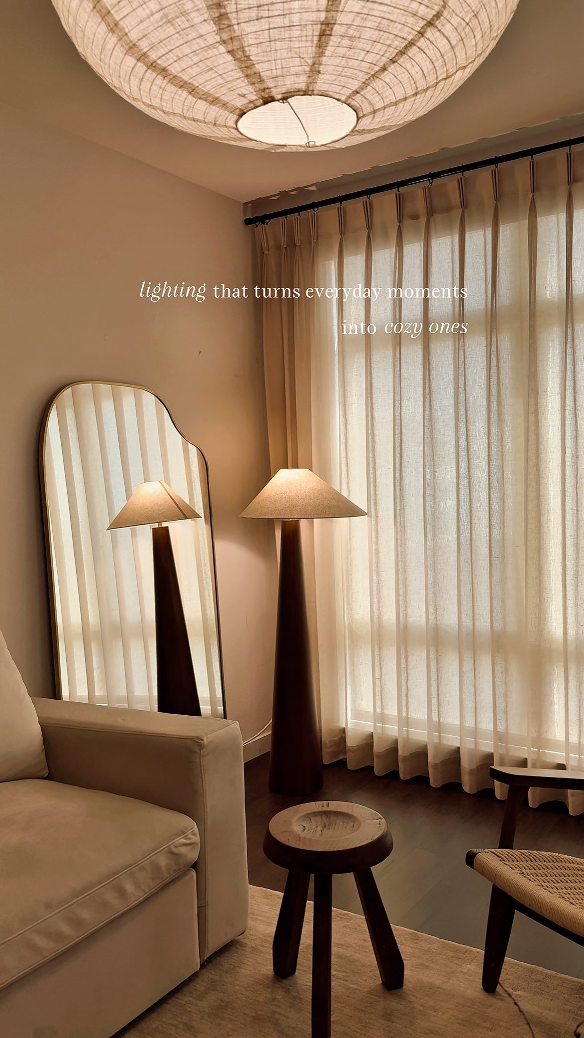 Instagram post by @neutral_homebody for Residence Supply. Caption reads: [...] the difference—this floor lamp from....