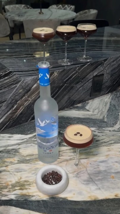 Instagram post by @camellalacompte for Grey Goose. Caption reads: home for the holidays 🎄❤️🍸with @greygoose....