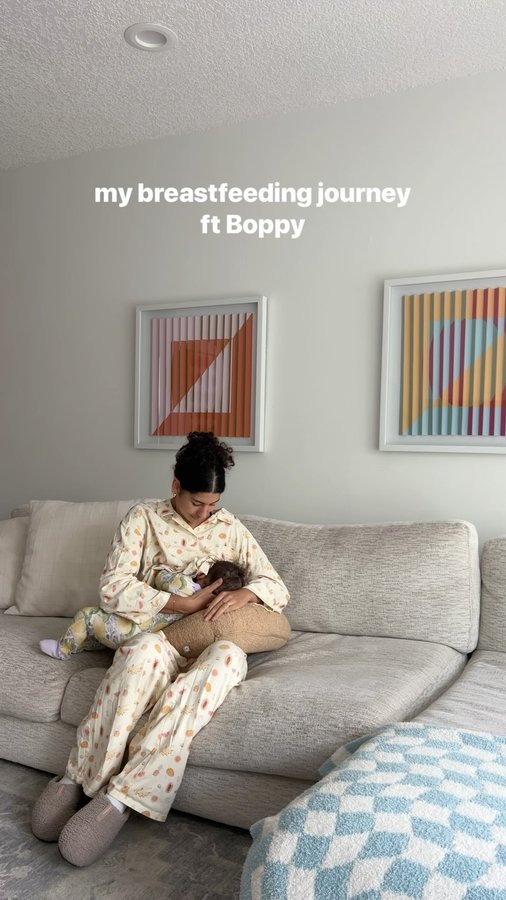 Instagram post by @kyraacallender for Boppy Italia. Caption reads: My breastfeeding journey has not been easy but it....