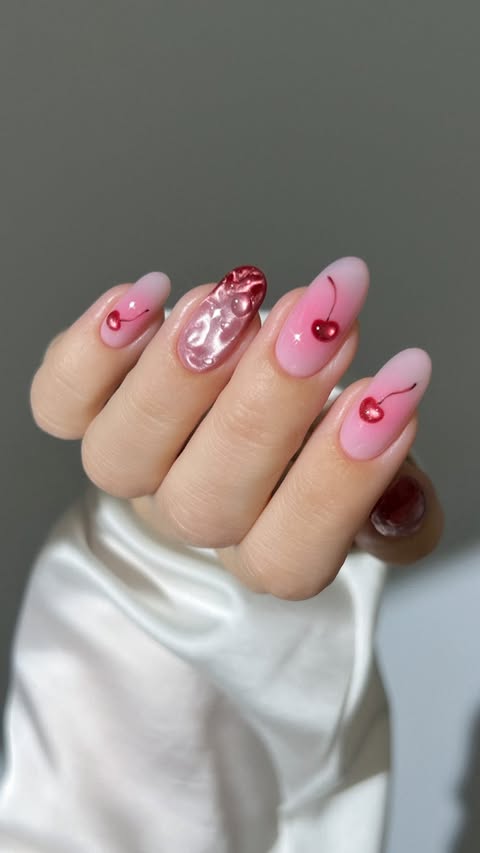 Instagram post by @heygreatnails for Apres Nail. Caption reads: [...] Shirley Temple energy with....