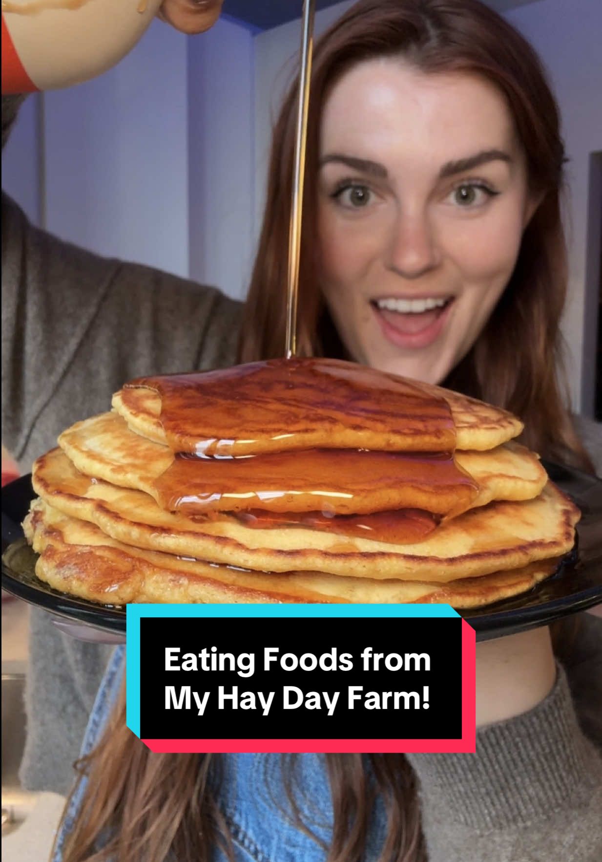 TikTok post by @karissaeats for Supercell. Caption reads: #Ad @Hay Day Cornbread pancakes!  #HayDay #Foodie....