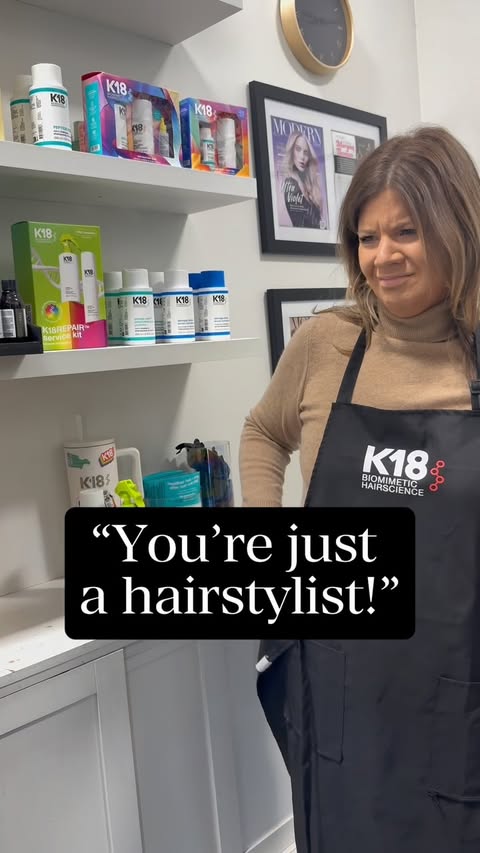 Instagram post by @jadebeautyco for K18 Hair. Caption reads: POV: your stylist says they’re a woman in STEM....
