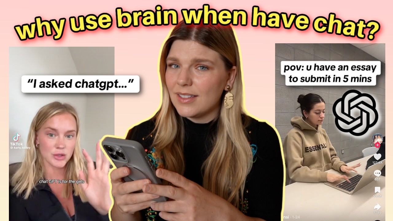 YouTube post by @tiffanyferg for The Atlantic. Caption reads: ChatGPT: the death of critical thinking? 👀 |....