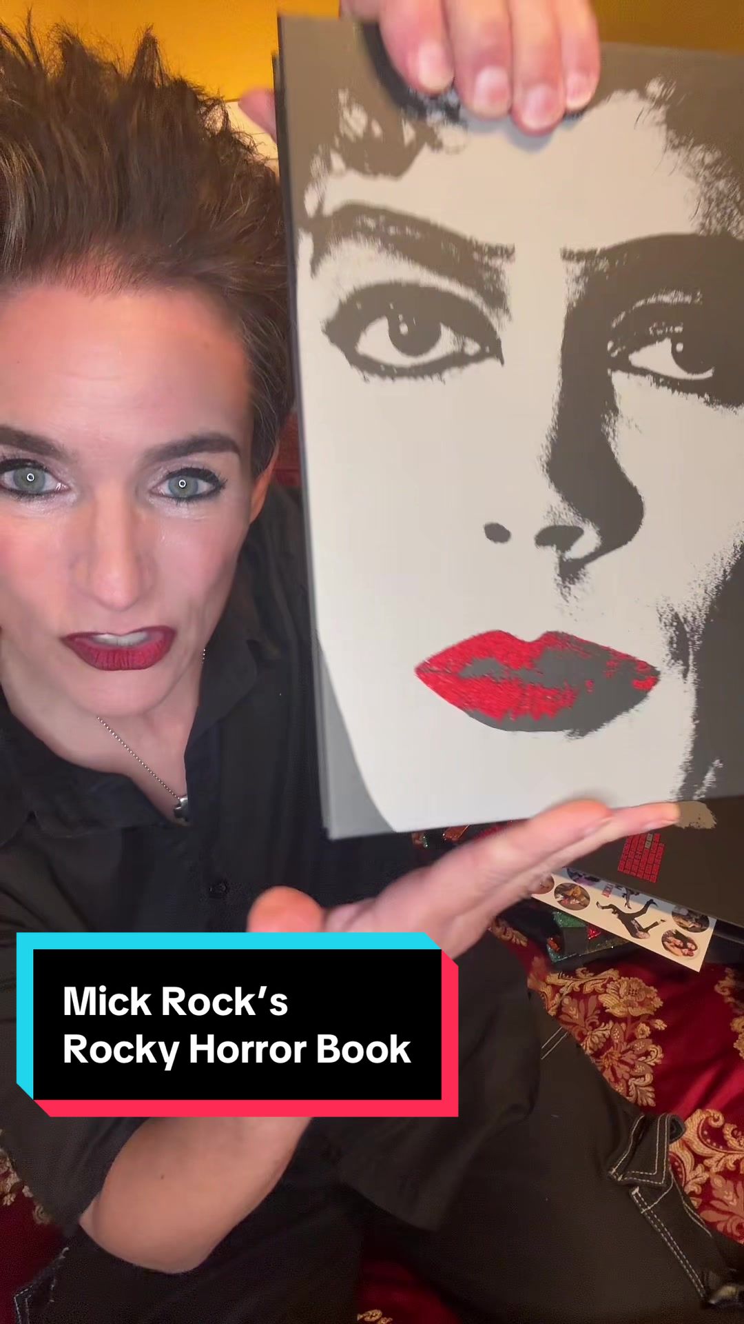 TikTok post by @deni_dela for TikTok Shop. Caption reads: I see the #RockyHorrorPictureShow book is now out....