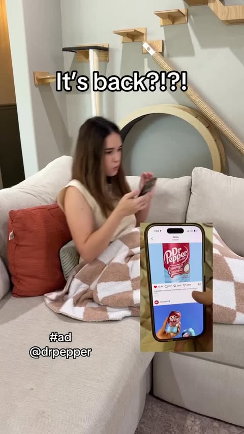 Instagram post by @sweetmamamadeline for Dr Pepper. Caption reads: #ad @drpepper Creamy Coconut is only back for a....